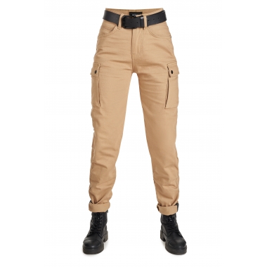 PANDO MOTO MILA CARGO BEIGE - MOTORCYCLE JEANS FOR WOMEN WITH CHINO STYLE CORDURA®-W28-L32